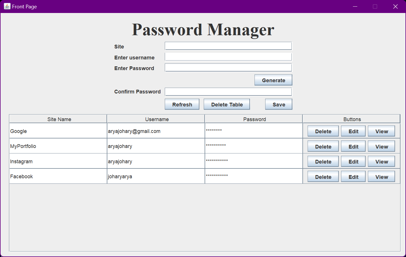 Password Manager Java preview